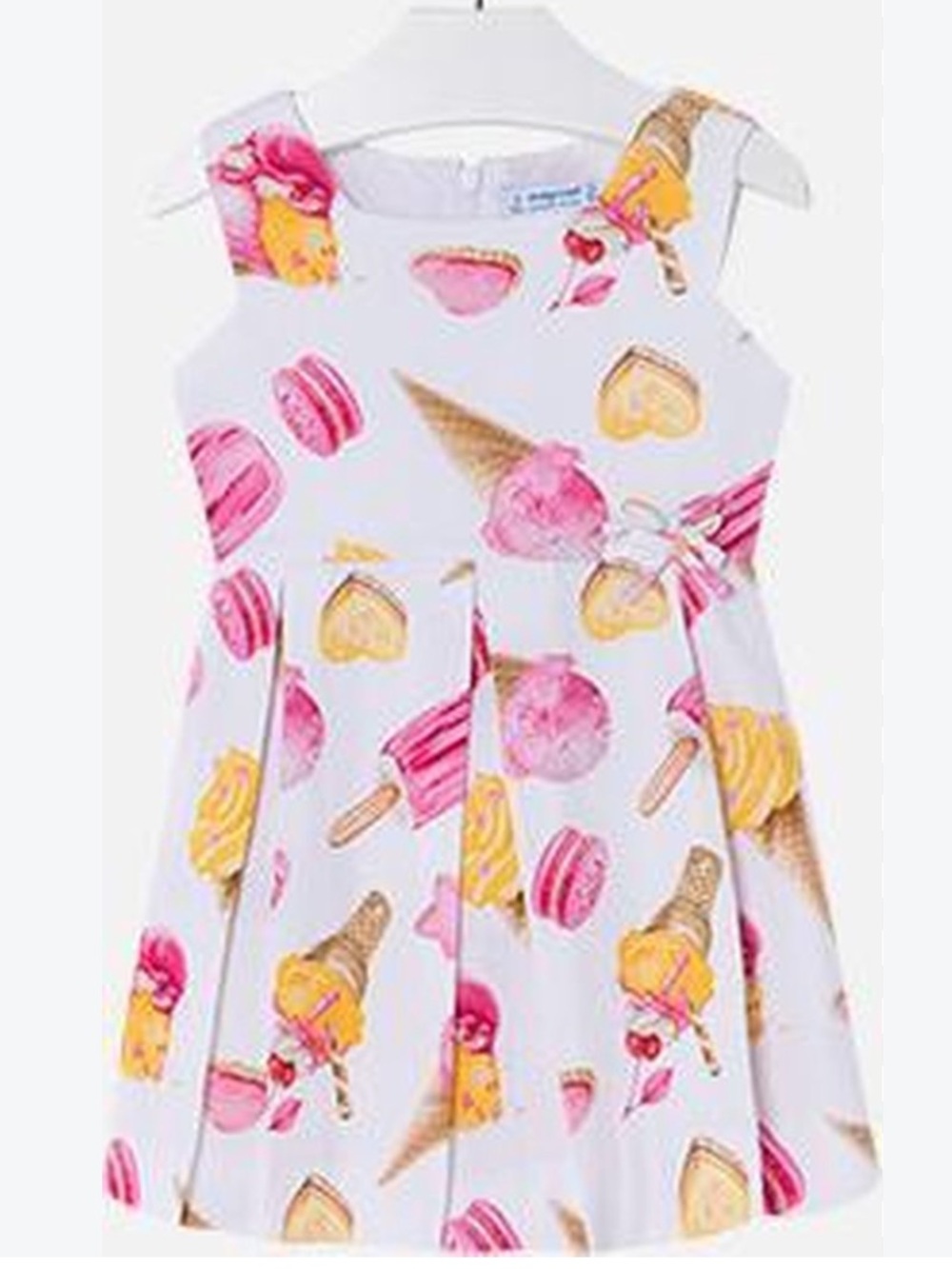 Mayoral Girls White Ice Cream Print Dress - Pink & Yellow
